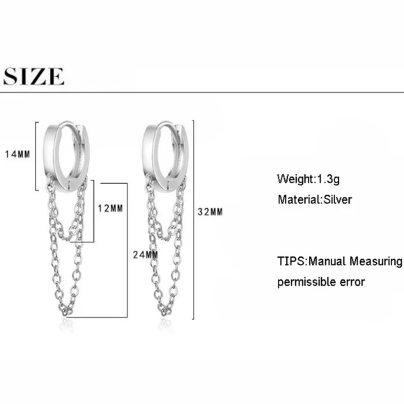 NEW 925 STERLING SILVER CHAIN HOOP EARRINGS, WONDERFUL EARRINGS, WOW EARRINGS - Picture 5 of 5